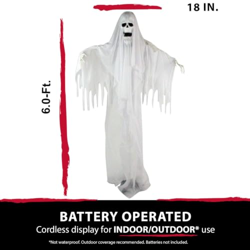 6.0-Ft. Life-Size Talking Ghost Halloween Animatronic (72" Standing Ghost)