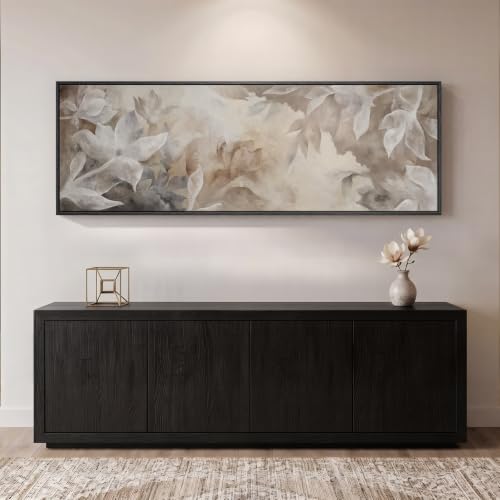 Large Framed Brown Beige Floral Abstract Wall Art for Living Room