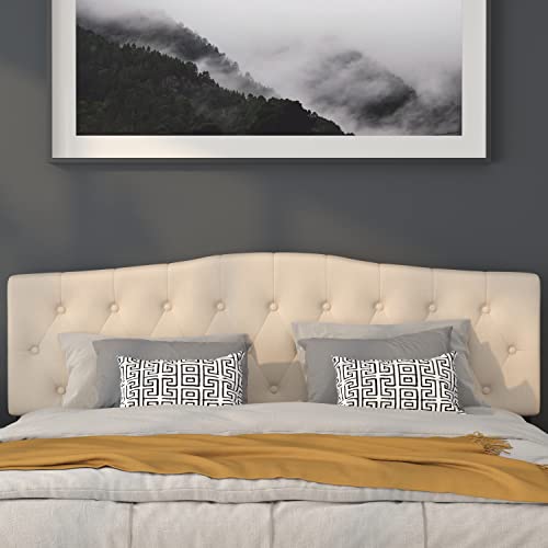 Cambridge Button Tufted and Diamond Stitched Upholstered King Size Headboard in Beige Fabric