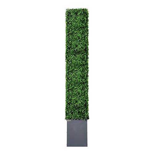 Upgraded Artificial Boxwood Hedge Wall with Dark Gray Stainless Steel Planter Box