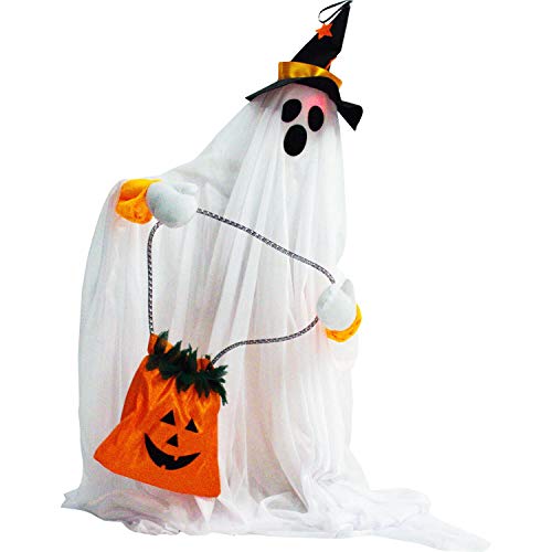 Friendly Ghost Halloween Animatronic with Touch Activated Lights and Music (35" Standing Ghost)