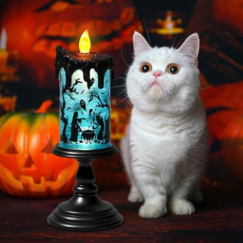 Halloween Witch Snow Globe Flameless Candle Battery Operated