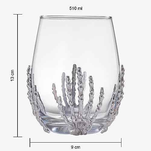 Skeleton Hand Stemless Wine Glasses Set Of 2 17oz Spooky Halloween Tumblers (2 Count)