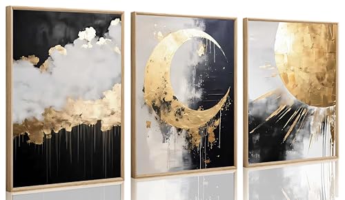 3Pcs Black and Gold Abstract Canvas Wall Art (3 Count)