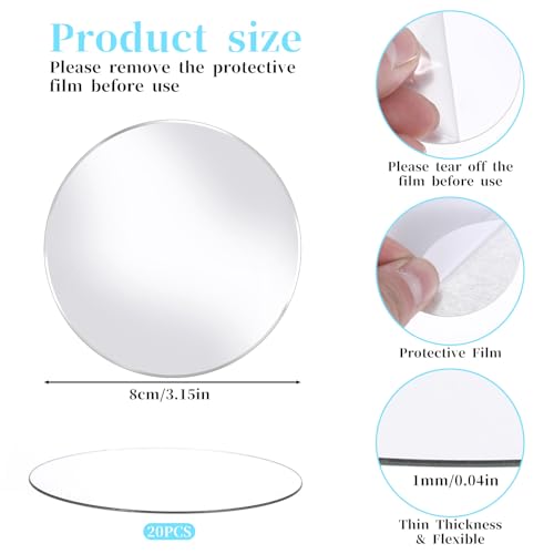 20pcs Mini Acrylic Round Mirror Tiles (20 Count)