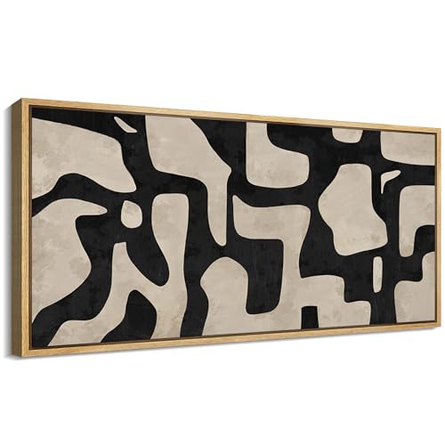 Extra Large Framed Canvas Print Wall Art Abstract Contours Black and White Illustrations Antique Retro Fine Art Illustrations Decorative Colorful for Bedroom