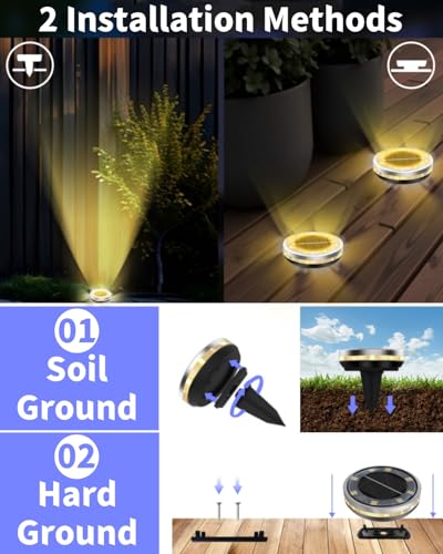 26 Pack Outdoor Solar Ground Lights with 4 Side Light（Warm White） (26 Count)