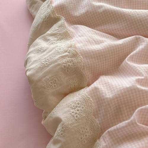 Pink Gingham Comforter Set Full Size Soft Fluffy Romantic Lace Bedding Set Cottagecore Cute Plaid Checkered Comforter Set 3 Pieces Pink Grid Farmhouse Bedding Comforter with 2 Pillowcases