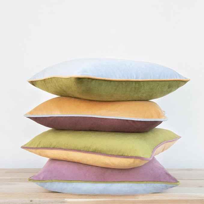 MONDAY MOOSE Decorative Throw Pillow Covers Cushion Cases, Set of 4 Soft Velvet Modern Double-Sided Designs, Mix and Match for Home Decor, Pillow Inserts Not Included (16x16 inch, Purple/Green)