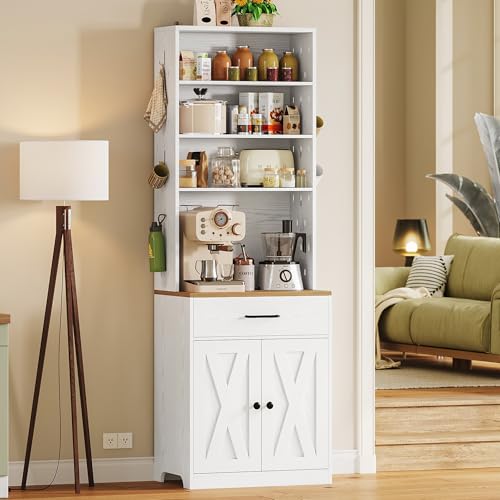 Bakers Rack Microwave Stand with Customizable Pegboard and Storage