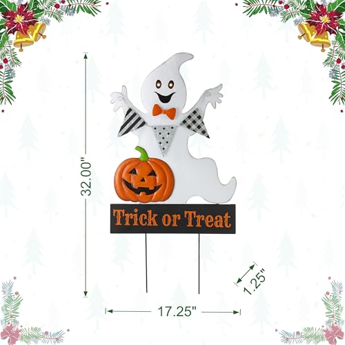 32" Lighted Halloween Ghost Yard Stake with Timer (Rustic)
