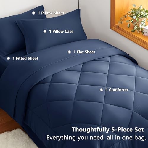 Twin XL Comforter Set with Sheets Navy