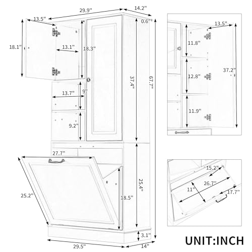 68" Tall Bathroom Storage Cabinet with Two Doors and Tilt
