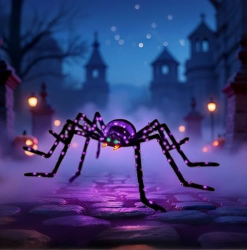6.8Ft Giant Spider Halloween Decorations Outdoor 82" Light Up Spider with 115 LED Lights for Front Yard (Zz-005)