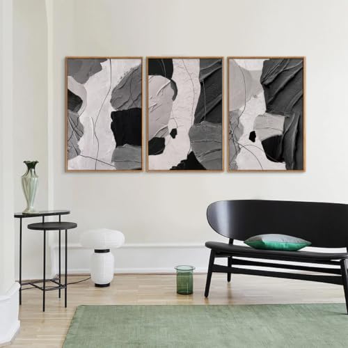 Large Black and White Abstract Framed Canvas Wall Art Set
