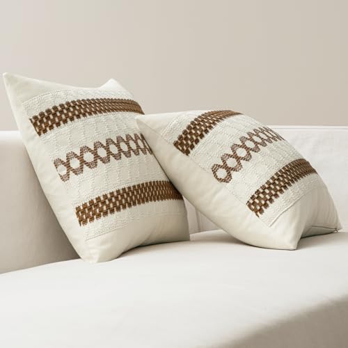 Set of 2 Coco Brown Boho Decorative Pillow Covers 18x18 Inch
