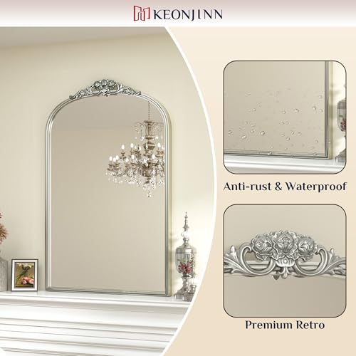 40x30 Silver Vintage Arched Mirror for Wall