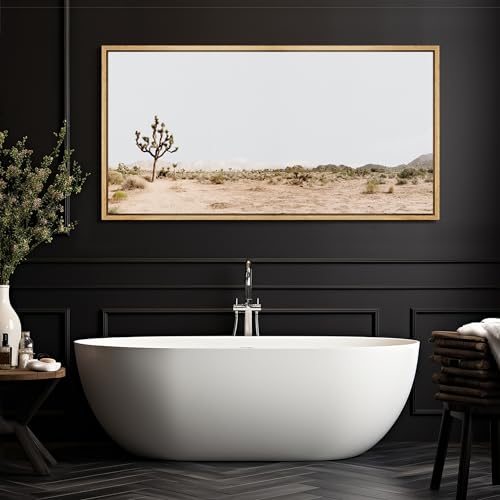 Extra Large Framed Canvas Print Wall Art Desert Solitude Joshua Tree Landscape Antique Retro Fine Art Illustrations Decorative Colorful for Bedroom