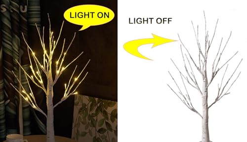 2FT Fairy Birch Tree with 24 LED Lights Artificial Tree Lamp with Timer for Easter Christmas Decoration Light Spirit Tree USB