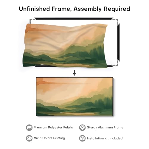 36"x72" Extra Large Framed Wall Art Serene Green Mountains Horizon Landscape Illustration for Home Living Room Bedroom Decor