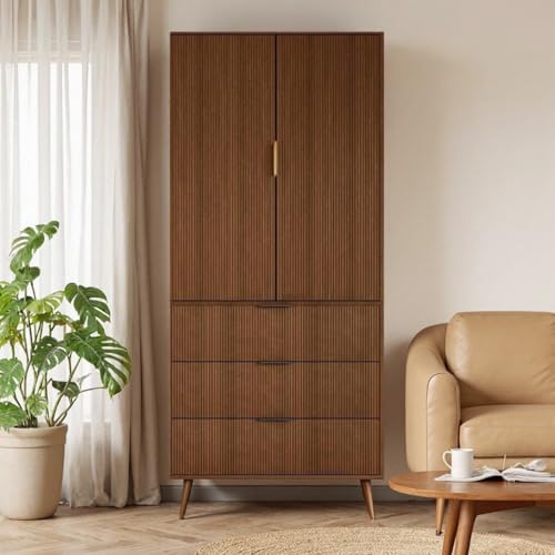 Fluted Tall Cabinet Kitchen Pantry with Adjustable Shelves