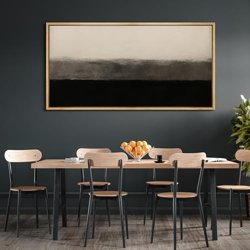 Extra Larg Framed Canvas Print Wall Art Minimalist Black and Beige Abstract Neutral Tones Modern Illustrations Decorative Colorful for Bedroom