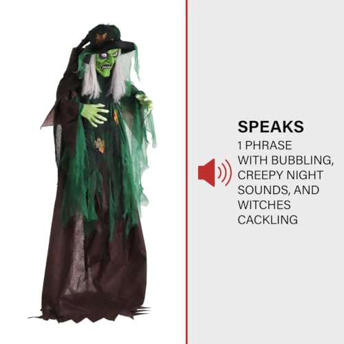 Talking Forest Witch Halloween Animatronic with Movement and Lights for Battery Operated Scary Indoor or Covered Outdoor Halloween Decorations (6FT Standing Witch)