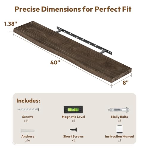 Wood Floating Shelves Live Edge 40” Set of 2 (2 Count)