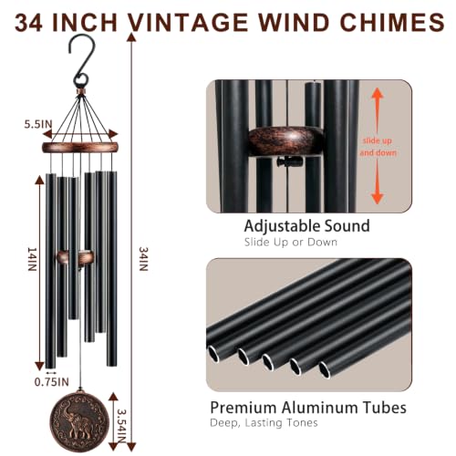 34" Elephant Wind Chimes for Outside