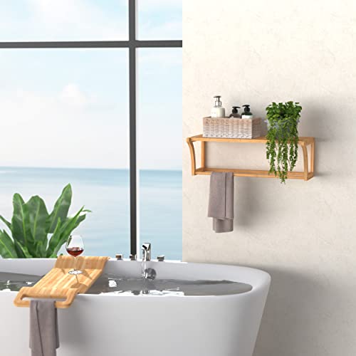 Bamboo Wall Shelf with Towel Bar