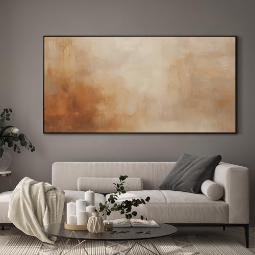 24"x46" Extra Large Framed Wall Art Beige Abstract Minimalist Neutral with Soft Brushstrokes Illustration for Home Living Room Bedroom Decor