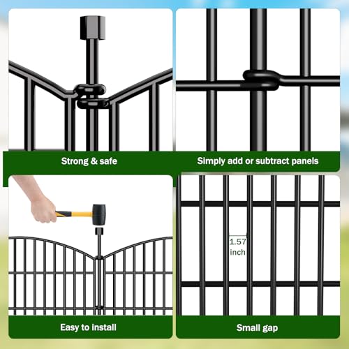 5 Panel No Dig Decorative Garden Fence with Gate 48" H x 11.4'L Dog Barrier (9.8 Sq Ft)