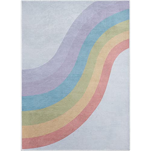 Kids Rugs Rainbow 5' x 7' Multi Color Modern Flat