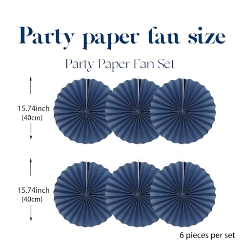 Blue Party Decorations Navy Blue Hanging Paper Round Fan Bulk 16inch (30 Count)