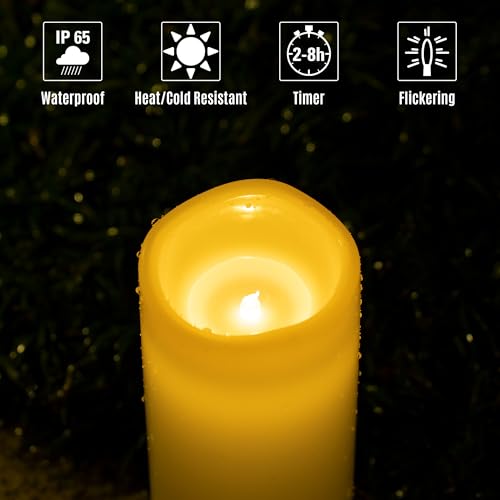 6" 8" 10" x 4" Ivory Large Waterproof Outdoor Flameless Candles Battery Operated LED Flickering Pillar Candles with Remote and Timer for Indoor Outdoor Lanterns (3 Count)