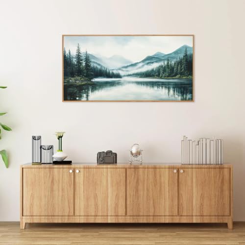 Large Mountain Lake Framed Canvas Wall Art