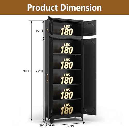 90" Tall Metal Kitchen Pantry Storage Cabinet with Doors and Shelves
