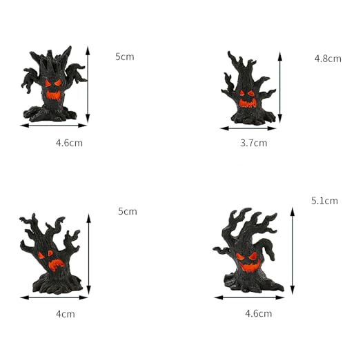 4 Pcs Halloween Micro Landscape Accessories Ghost Pile Craft Resin Miniature Figurines Miniature Tree Demon Decoration for Garden Plant Pots Bonsai Scene Ornament (4 Ounce)