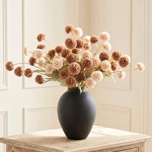 12 Stems Fake Mum Flowers with Black Vase for Home Decor (12 Count)