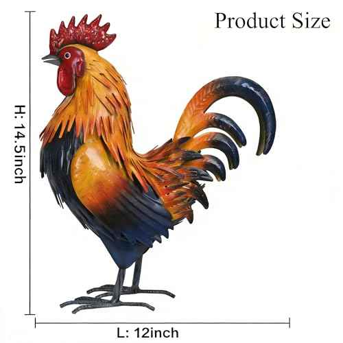 Rooster Garden Statue Sculpture Metal Chicken Yard Decor Outdoor Figurines Patio Backyard Decoration