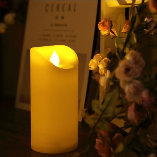Waterproof Outdoor Battery Operated Flameless Candles with Auto Timer Flickering Plastic Resin Electric LED Pillar Lights for Lantern Patio Garden Wedding Party Decorations 3x7 Inches Ivory 2 Pack (2 Count)