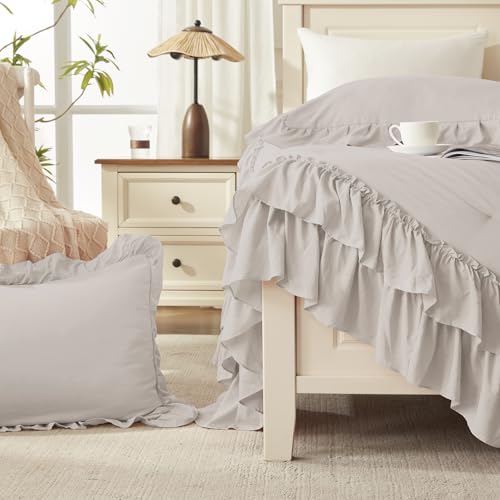 Linen Grey Ruffle California King Comforter Set