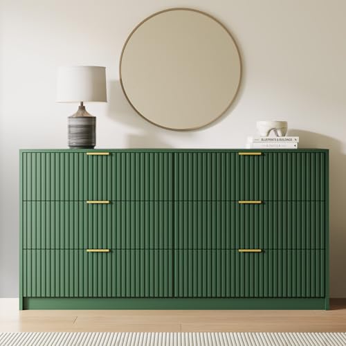 Green 6 Drawer Dresser for Bedroom