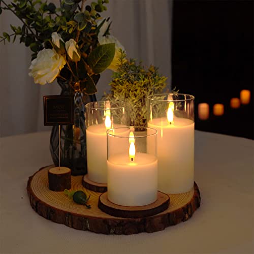 White Glass Flameless LED Candles Battery Operated with Remote Timer (3 Count)