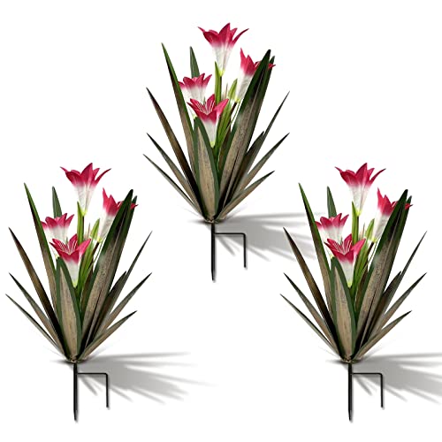 Metal Agave Plant Outdoor Decoration Lily Mexican Yard Art Garden Gift Home Decor Hand Painted Metal Agave Garden Yard Statue (3 Count)