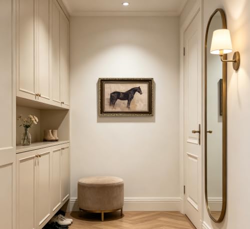Vintage Gold Framed Black Horse Wall Art