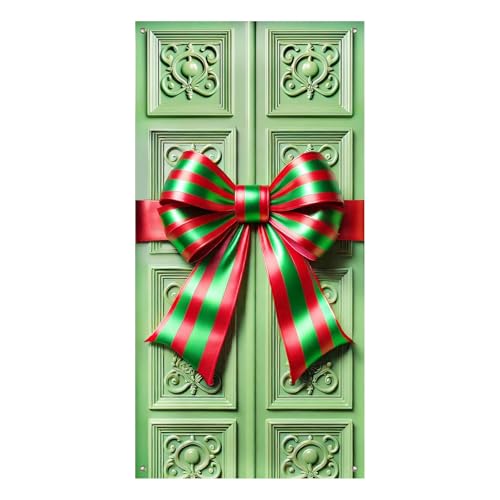 Christmas Door Cover Green Red 35x71 Inch Polyester