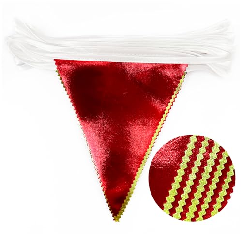 Red and Green Metallic Fabric Triangle Pennant Banner Flag Bunting Garland for Merry Grinchmas Birthday Baby Shower Bachelorette Xmas Holiday Christmas Holiday New Year Party Decorations Supplies (36 Count)