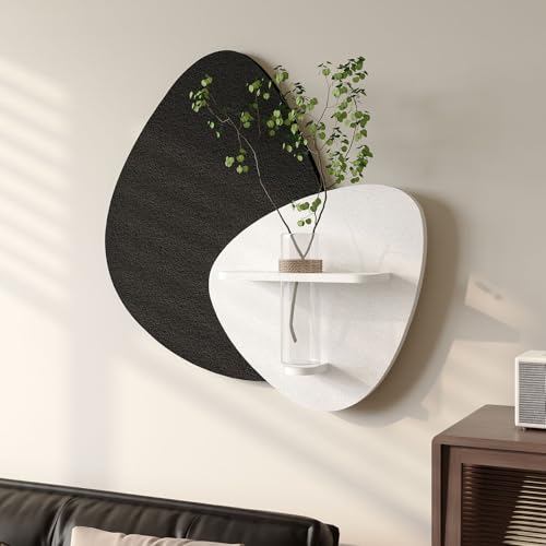 3D Textured Black and White Wall Art with Vase and Shelf