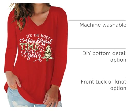Merry Christmas Shirt for Women Christmas Tree Tees Tops Letter Xmas Tree Graphic Print Female T Shirt Red XL
